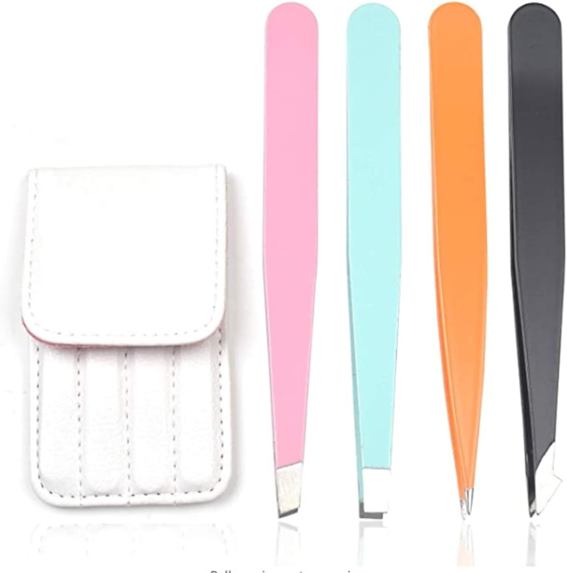 DELFINO Eyebrow Tweezers Set Professional Stainless Steel Tweezers Set (4 colors) with Leather Bag Case for eyebrow and Eyelash tweezer for Ingrown Hair, Facial Hair, Blackhead and Tick Remove