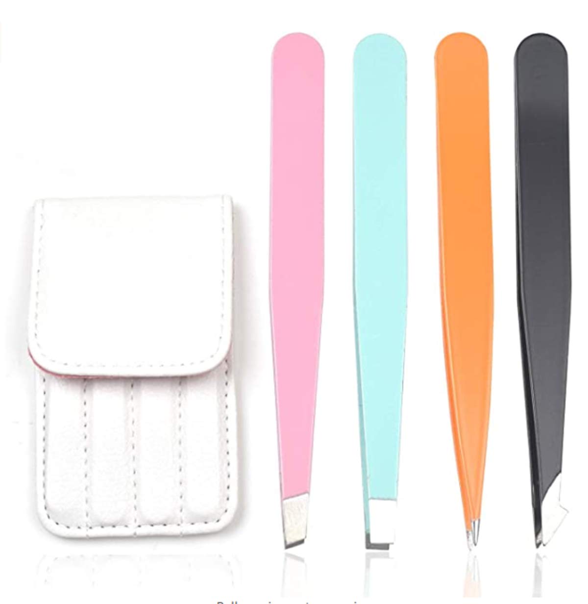 DELFINO Eyebrow Tweezers Set Professional Stainless Steel Tweezers Set (4 colors) with Leather Bag Case for eyebrow and Eyelash tweezer for Ingrown Hair, Facial Hair, Blackhead and Tick Remove