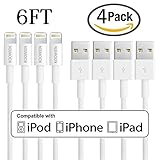 Lightning Cable, KOOWIEN 4Pack 6ft Extra Long 8Pin USB Syncing and Charging Cord for iPhone 7/7 Plus, 6s plus/6s/6 plus/6, se/5s/5c/5, iPad Air/Pro/Mini, iPod nano/touch (White)