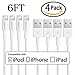 Lightning Cable, KOOWIEN 4Pack 6ft Extra Long 8Pin USB Syncing and Charging Cord for iPhone 7/7 Plus, 6s plus/6s/6 plus/6, se/5s/5c/5, iPad Air/Pro/Mini, iPod nano/touch (White)