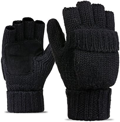 Winter Mittens For Men Women Warm Wool Knitted Mitten Thinsulate Fingerless Gloves Texting Mittens(Black)