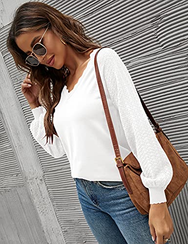 IECCP Women\'s V Neck Balloon Long Sleeve Knit Pullover Lace Patchwork Comfy Knit Blouse Sweater Tops Loose T Shirts