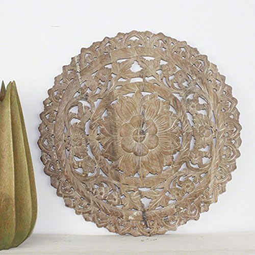Haussmann Teak Lotus Panel Inlay Round 60 cm H Sand Washed