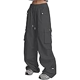SANGTREE Women's Parachute Pants Drawstring Baggy Cargo Pants Y2K Hip Hop Streetwear Rave Pants