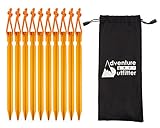 Adventure Gear Outfitter 10 Aluminum Tent Stakes with Stuff Sack - Ultralight and Strong - Perfect for Camping and Backpacking (Orange)