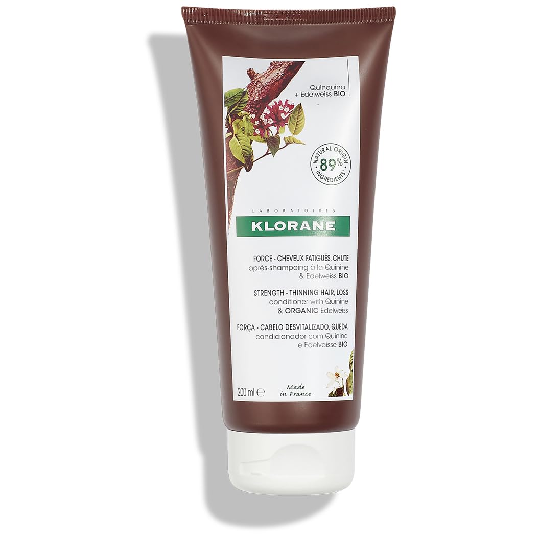 Klorane Strengthening Quinine and Organic Edelweiss Conditioner – Tired Hair, Anti-Hair Loss – Biodegradable** Vegan* Formula – 1x 200ml Bottle