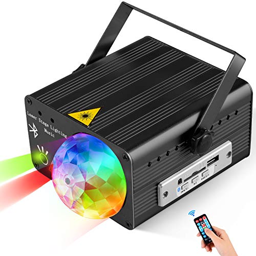 Flysight USB Party Lights LED DJ Disco Ball Light with Bluetooth Speaker MP3 Music Sound Activated Portable Stage Laser Lighting with Remote Control Support SD Card for Xmas Club Bar Parties (Black)