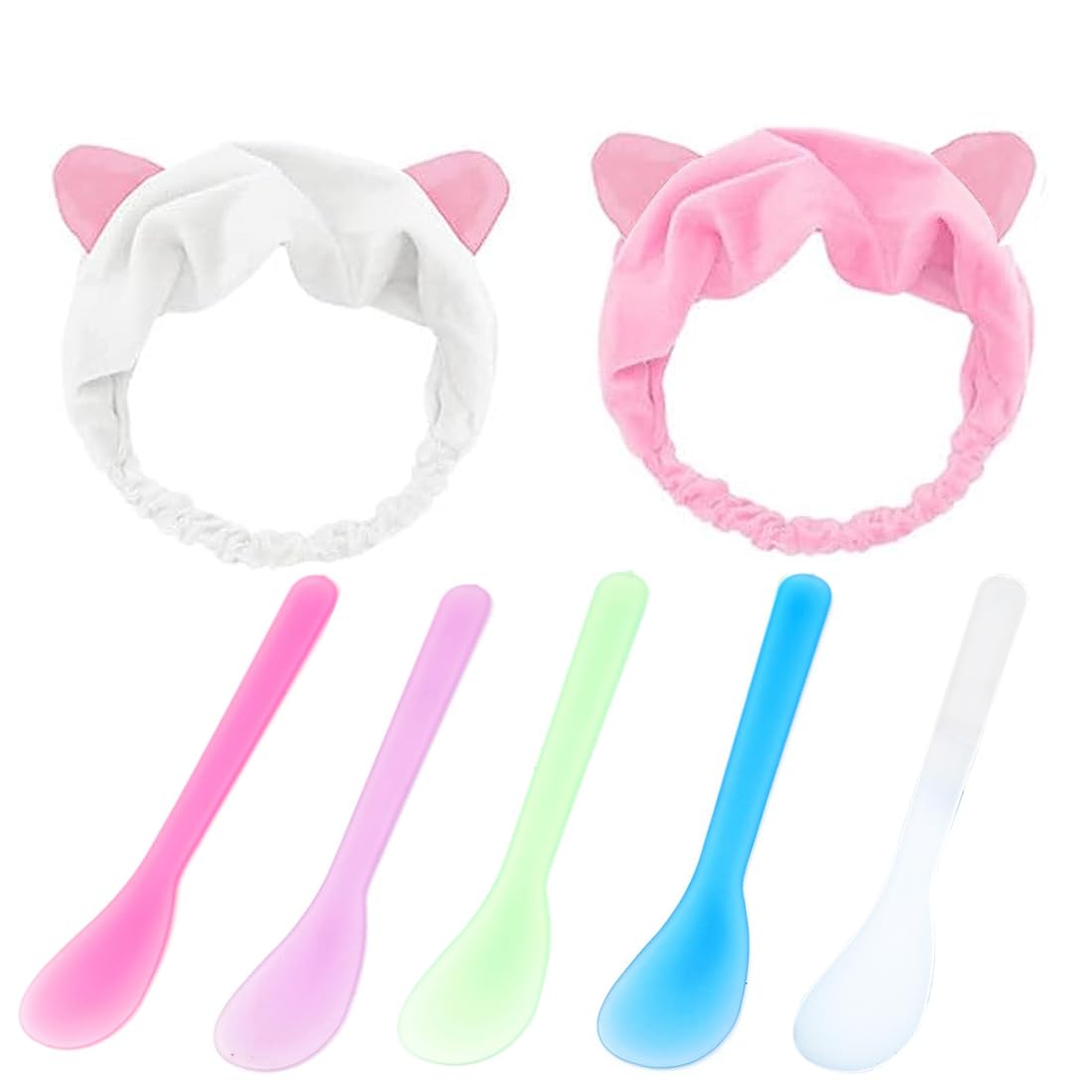 Tadipri Set of 5 Mask Brushes with 2 Hair Bands Hairless Face Mask Brush Set Cosmetic Makeup Face Brush for Face Masks Eye Masks