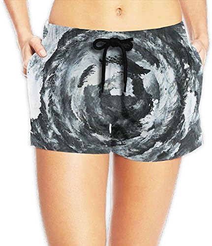 Dafajdghd Women's White Cloud Marble Pattern Unique Surfer's Shorts With Pockets L