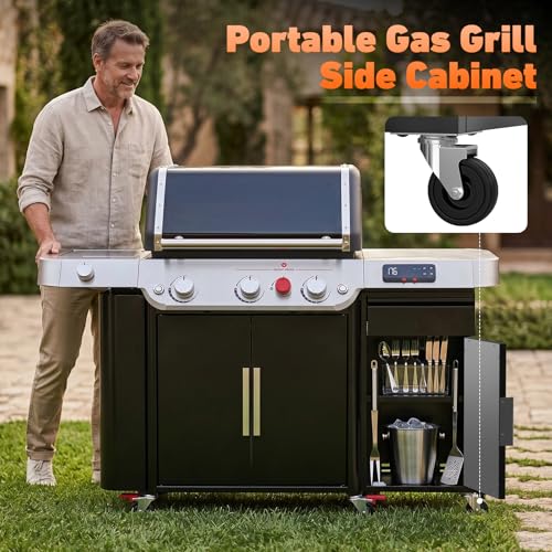 onlyfire Weber Genesis 2022 Series Gas BBQ Side Storage Cabinet | S/E/SPX/EPX-335/435 Built-in Gas Barbecue Storage Cart with Drawer and Kitchen Towel Holder