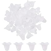 Crafans 50Pcs Acrylic Trumpet Flower Beads Caps Frosted White Flower Charms Bell Floral Pendants Floral Spacer Beads End Caps for Angel Wing Charms Jewelry Making Supplies