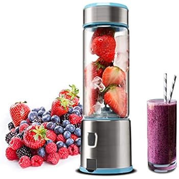 Portable Glass Smoothie Blender, Kacsoo S620 USB Rechargeable Personal Blender Juicer Cup, Single Serve Fruit Mixer, Multifunctional Small Travel Blender for Shakes and Smoothies, with 5200 mAh Rechargeable Battery(Baby Blue)