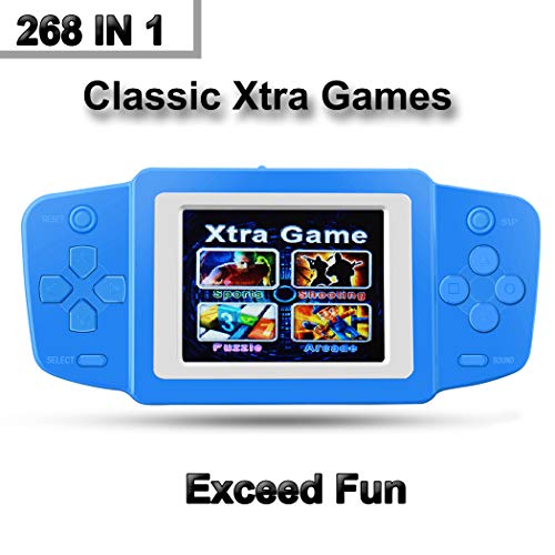 Great Boy Handheld Games Console for Kids with Built in 268 Mini Video Games Device Fun Arcade Gaming Machines Portable Rechargeable Electronic Consoles Player 2. 5" Screen (Blue)
