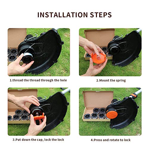 DLseego Trimmer Spools Compatible with Black Decker AF-100 LST420 GH900 Weed Eater Replacement Spools Edger, Auto Feed 30ft 0.065" with RC-100-P Covers (8 Replacement Spool, 1 Trimmer Cap)