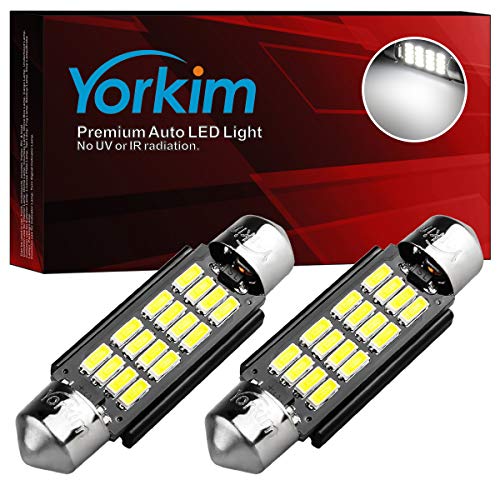 Yorkim 578 Festoon LED Bulb 41mm 42mm, 578 LED Bulb White Super Bright 41mm 42mm Canbus Error Free 16-SMD 4014 Chipset, 578 Dome Light Led, LED Interior Light MAP Light 211-2 212-2 LED Bulb, Pack of 2