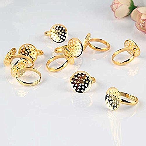 Ecloud Shop 10pcs 16mm golden circular hollow adjustable ring holder DIY