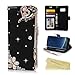 Galaxy S8 Case, Wallet Case [Folio Style][Stand Feature] Card Case Premium Protective PU Leather Flip Cover 3D Handmade Bling Diamonds Embossed Floral Butterflies Hand Strap by Mavis's Diary (Black)