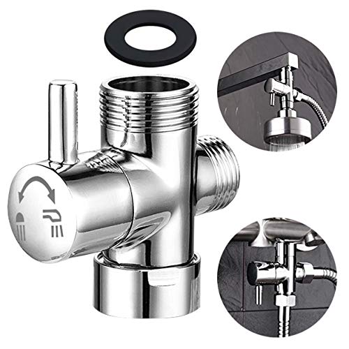 Shower Arm Diverter for Hand Shower, G 1/2 3-Way Shower Head Diverter Valve for Hand Held Showerhead and Fixed Spray Head - Bathroom Universal Shower System Replacement Part (Chrome Diverter)