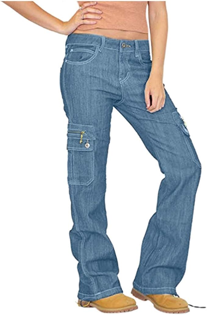 Sihand レディース ワイドレッグデニム カーゴパンツ コンバットジーンズ ファッション マルチポケットパンツ Us サイズ Large カラー ブラック ジーンズ 通販 Amazon