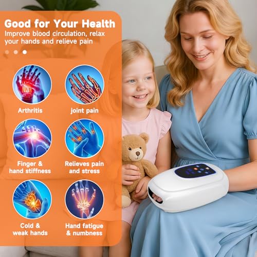Hand Massager with Heat and Compression, Cordless Hand Massager for Arthritis and Carpal Tunnel, 3 Modes, 5 Levels, Pain Relief Heated Wrist Finger Massage, Gifts for Women Men Relaxation at Office
