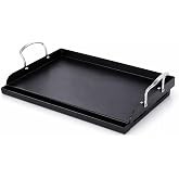 Utheer Cast Iron Griddle, Pre-Seasoned, Nonstick, 17 x 13 in Flat Top | Griddle for gas grill, outdoor grilling, breakfast, camping, tailgating, grease groove, high sidewalls for easier cleanup