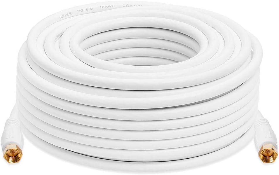 Cmple Digital Coaxial Cable F-Type Male RG6 Coax Digital Audio Video with F Connector Pin Satellite Cord - 75 Feet White: Home Audio & Theater