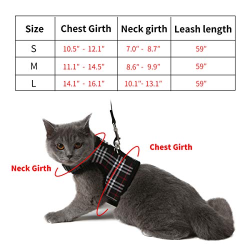 WZPB Cat Harness and Leash Set- Adjustable Soft Mesh Cat Harness for Walking Escape Proof (M, Black)