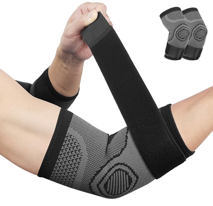 ACWOO Elbow Support, 2 Pack Elbow Brace with Strap Compression Support Sleeve, Breathable Elbow Support for Tennis Golfers Elbow Treatment, Joint Pain Relief, Sports Injury Recovery