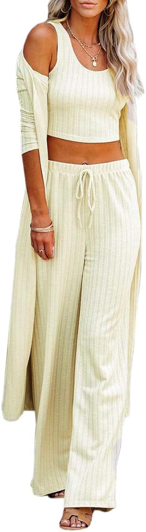 Meikulo Womens Ribbed Knit Lounge Sets 3 Piece Outfits Loungewear