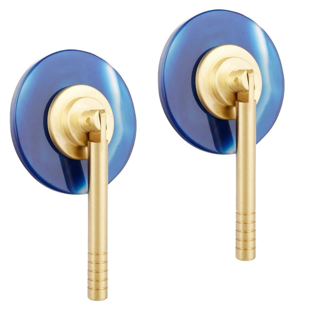 mookaitedecor Set of 2 Drilled Blue Agate Slice Drawer Cabinet Knobs with 3.3" Cylindrical Handle Decoration Furniture Dresser Wardrobe Cupboard Push Handle