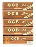 5 booklets OCB VIRGIN SLIM Unbleached Rolling paper King Size + FILTER TIPS