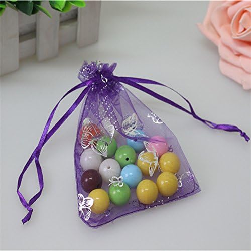 Grandroomchic[TM] 100 Pcs 5"x7" Purple Jewelry Butterfly Organza Drawstring Pouches Jewelry Party Candy Bags Jewelry Pouch Favor Gift Bags