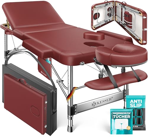 KESSER® Massageliege 3 Zonen bis 250kg, Massagetisch klappbar, verstellbar, tragbarer Koffer, Kosmetikliege, Therapieliege, Zubehör, Alu-Kopfstütze, A