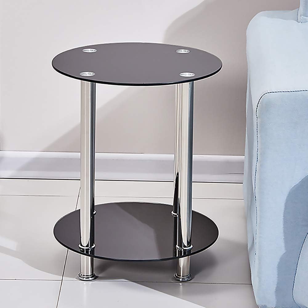Boju Modern Sofa Coffee Side Table Small For Living Room Black Glass Round End Table For Tea Snack Table With Storage 2 Tiers For Bedroom Corner Amazon Co Uk Kitchen Home