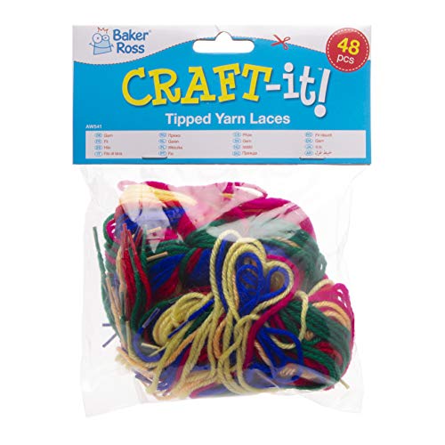 Baker Ross Tipped Yarn Laces (Pack of 48) Embellishments for Kids Arts and Crafts