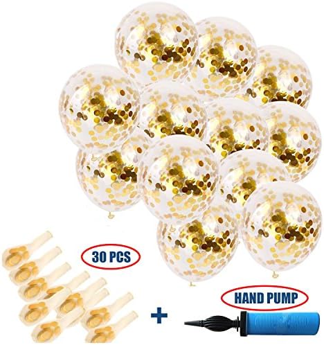30 Pieces Gold Confetti Balloons with Hand Pump, 12 inches Party Balloons with Golden Paper Confetti Dots for Party Decorations Wedding Decorations and Proposal (Gold)
