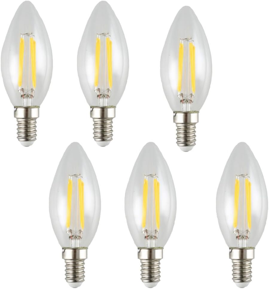 CIMC LLC Vintage Edison LED Light Bulb 4W Equivalent 40 Watt LED Candelabra Base Bulbs Dimmable Filament C35, 220V E14 Medium Base,5730 Chip,2700-3000K Warm White 360LM Blunt Tip Decorative-6 Pack