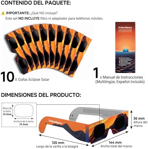 Gafas Eclipse Solar Homologadas, CE y EN ISO 12312-2