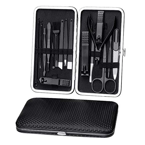 Manicure Pedicure Set Nail Clippers 17 Piece Stainless Steel Nail Kit & Professional Grooming Kit with Black Leather Travel Case - Thumbnail 7