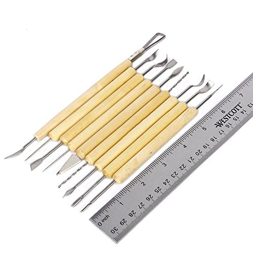 Gimiton 11 Pcs Clay Pottery Sculpting Tools Clay Cleaning Tool 11 Double-Sided Pieces with 21 Tools Wooden Handle Sculpture Tools (11pcs/Sculpting Tool)