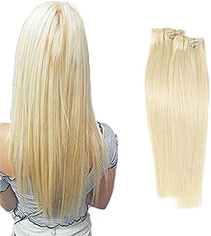 PolestarHair 70 Gram Clip in Hair Extensions Real Human Hair Extensions Blonde Color 7 Pieces Silky Straight Weft Remy Virgin Hair (24inches, 60)