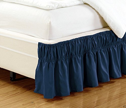WRAP AROUND DUST RUFFLE, COTTON BLEND BED SKIRT, 14 INCH DROP Twin/Full -Navy Blue