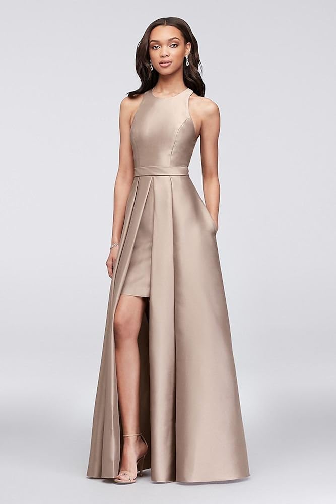 structured mikado strapless long bridesmaid dress