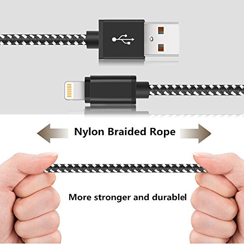 Lightning Cable, Basse 4 Pack [3FT 6FT 6FT 10FT] Nylon Braided Charging Cable Lightning to USB Charge Cord for iPhone X/8/8 Plus/7/7 Plus/6s Plus/6s/iPad/iPod and More (Black White) - Thumbnail 3