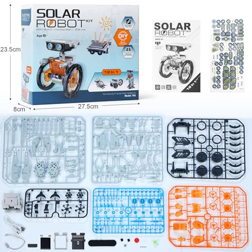 Robot de Juguete Solar Recargable, Juguetes de Proyectos STEM para Adolescentes de 8 a 16 Años, Kit de Experimentos de Construcción de Bricolaje, Alimentado por Energía Solar o Alimentado por Batería