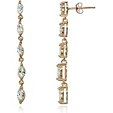 Sterling Silver Cubic Zirconia Marquise-cut Long Dangle Drop Earrings