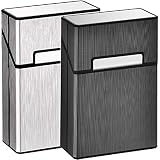 LORWING Cigarette Case King Size Aluminum for Whole Package Cigarettes 20pcs Anti-Collision Splash Proof and Scratch Resistant (2 Pack - Black + Silver)