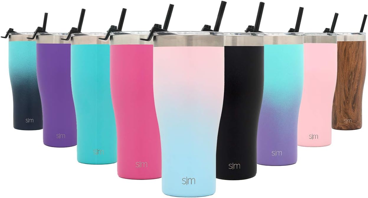 Simple Modern 32oz Slim Cruiser Tumbler with Straw & Closing Lid Travel Mug - Gift Double Wall Vacuum Insulated - 18/8 Stainless Steel Water Bottle Ombre: Sweet Taffy