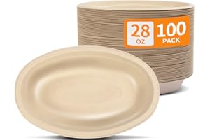 Celel 100 Pack 28 oz Oval Paper Bowls, Microwavable Disposable Oval Bowls Serving Nacho, Burrito, Salad, Baked Potato, Chips and Cheese