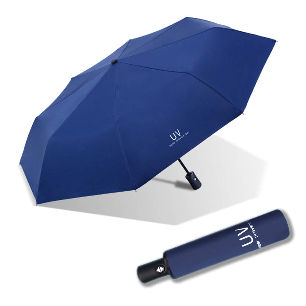 Maibar Sun Umbrella UV Protection SPF 50 Travel Folding Automatic Mini Umbrellas for Women Handbag Size Travel Parasol (Deep Blue)